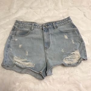 High waisted distressed denim